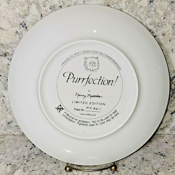 Porcelain Franklin‎ Mint Purrfection Cat Kitten Numbered Plate #H23211 Vintage - Picture 2 of 4